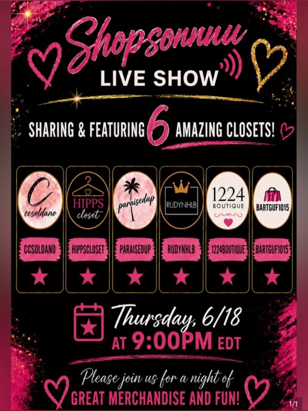 @Shopsonnnu’s Live Show on 6/18/26 featuring @HippsCloset Plus 5 Amazing Sellers